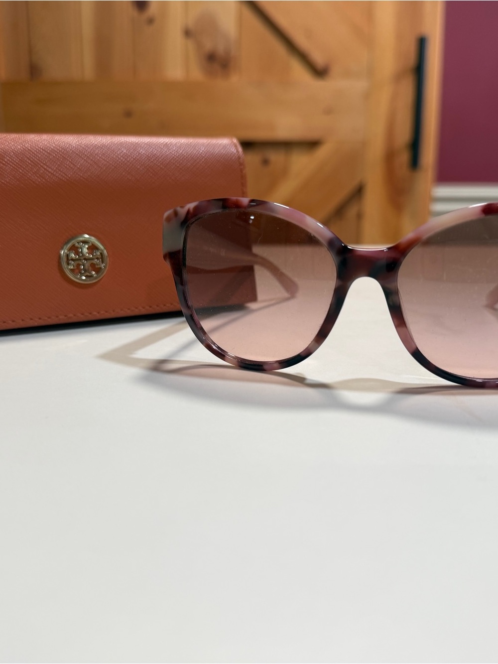 Tory Burch Pink Tortoiseshell Oversized Sunglasses